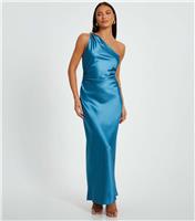 Women's Blue Satin One Shoulder Maxi Dress Quiz New Look