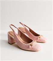Women's Pink Tweed Snaffle Detail Block Heel Slingback Pumps Vegan New Look