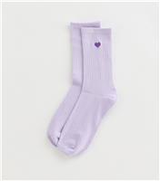 Lilac Heart Embroidered Tube Socks New Look