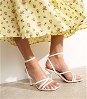 Women's White Faux Leather Strappy Heeled Sandals New Look
