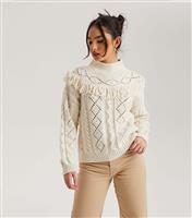 Women's Cream Open Knit Tassel Jumper Urban Bliss New Look