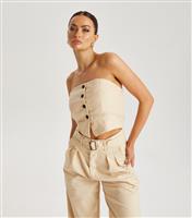 Women's Stone Button Front Corset Top Urban Bliss New Look