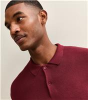 Men's Dark Burgundy Relaxed Fit Long Sleeve Button Polo Shirt New Look