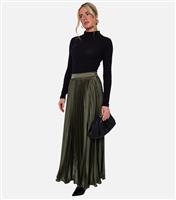 Women's Olive Satin Pleated Maxi Skirt Gini London New Look