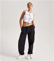 Women's Black Contrast Stitch Parachute Trousers Urban Bliss New Look