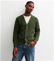 Men's Green Relaxed Fit Long Sleeve Fisherman Knit Cardigan New Look