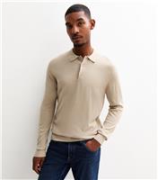 Men's Tan Regular Long Sleeve Polo Top New Look
