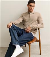 Men's Light Brown Regular Long Sleeve Polo Top New Look
