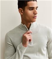 Men's Grey Marl Regular Quarter Zip Long Sleeve Jumper New Look