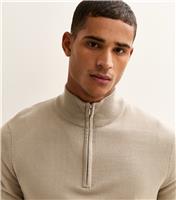Men's Tan Regular Quarter Zip Long Sleeve Jumper New Look