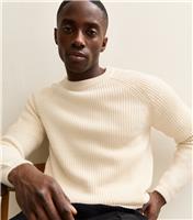 Men's Off White Regular Fisherman Knit Crew Neck Jumper New Look