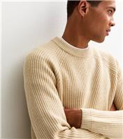 Men's Cream Regular Fisherman Knit Crew Neck Jumper New Look