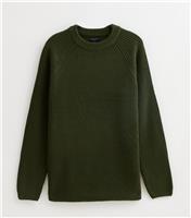Men's Dark Green Regular Fisherman Knit Crew Neck Jumper New Look