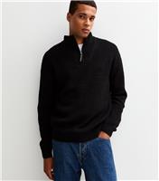Men's Black Regular Quarter Zip Funnel Neck Jumper New Look