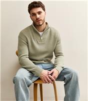 Men's Mint Green Regular Quarter Zip Funnel Neck Jumper New Look