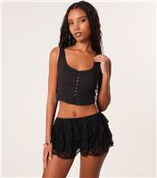 Women's Black Button Front Corset Top Pink Vanilla New Look