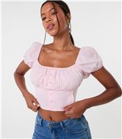 Women's Pink Broderie Crop Top Pink Vanilla New Look