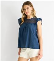 Women's Navy Crochet Top Gini London New Look