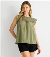 Women's Khaki Crochet Panel Top Gini London New Look