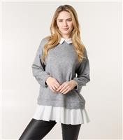 Women's Grey Soft Touch 2 in 1 Layered Look Sweater Blue Vanilla New Look