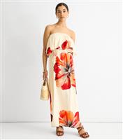Women's Oatmeal Floral Print Strapless Maxi Dress Gini London New Look