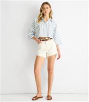Women's Blue Striped Cropped Shirt Gini London New Look