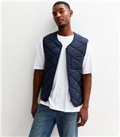 Men's Navy Regular Fit Quilted Patch Pocket Gilet New Look