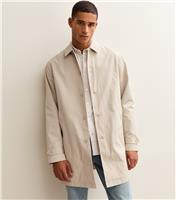 Men's Stone Regular Fit Button Front Car Coat New Look