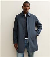 Men's Navy Regular Fit Button Front Car Coat New Look