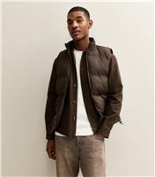 Men's Dark Brown Regular Fit Sleeveless Heatseal Puffer Gilet New Look