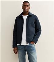 Men's Blue Relaxed Quilted Herringbone Zip Up Jacket New Look