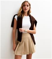 Women's Camel Pleated Mini Skirt New Look