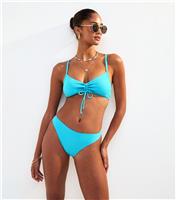 Women's Blue Textured High Waist Bikini Briefs New Look