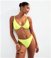 Women's Bright Yellow Textured High Waist Bikini Briefs New Look