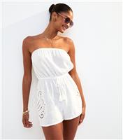 Women's White Cotton Cutwork Bandeau Playsuit New Look