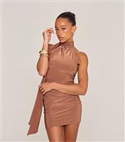 Women's Brown Slinky Halterneck Mini Dress WKNDGIRL New Look
