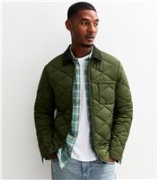 Men's Green Regular Fit Corduroy Collar Quilted Jacket New Look