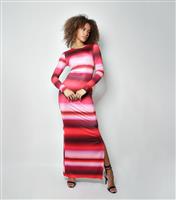 Women's Red Striped Jersey Split Maxi Dress WKNDGIRL New Look