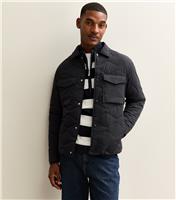 Men's Dark Grey Patch Pocket Collared Quilted Jacket New Look