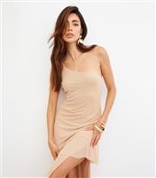 Women's Cream Mesh Ruffle One Shoulder Dress WKNDGIRL New Look