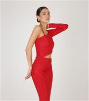 Women's Red Ruched Cut Out Midi Dress WKNDGIRL New Look