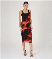 Women's Black Abstract Print Mesh Midi Dress WKNDGIRL New Look