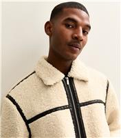 Men's Off White Regular Borg Taped Jacket New Look