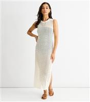 Women's White Crochet Knit Bodycon Midi Dress Gini London New Look