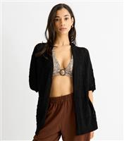 Women's Black Crochet Knit Cardigan Gini London New Look