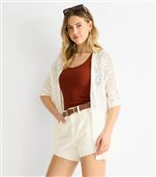 Women's White Crochet Knit Cardigan Gini London New Look
