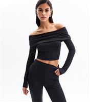 Women's Black Jersey Ruched Bardot Top New Look