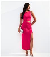 Women's Pink Cut Out Side Slit Midi Dress New Look