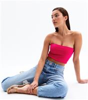 Women's Bright Pink Jersey Bandeau Top New Look