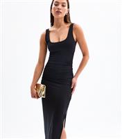 Women's Black Square Neck Ruched Midi Dress New Look